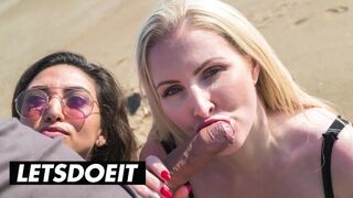 Frida Sante és Georgie Lyall forrón szopogatnak és baszódnak egy gigászi faszon a strandon